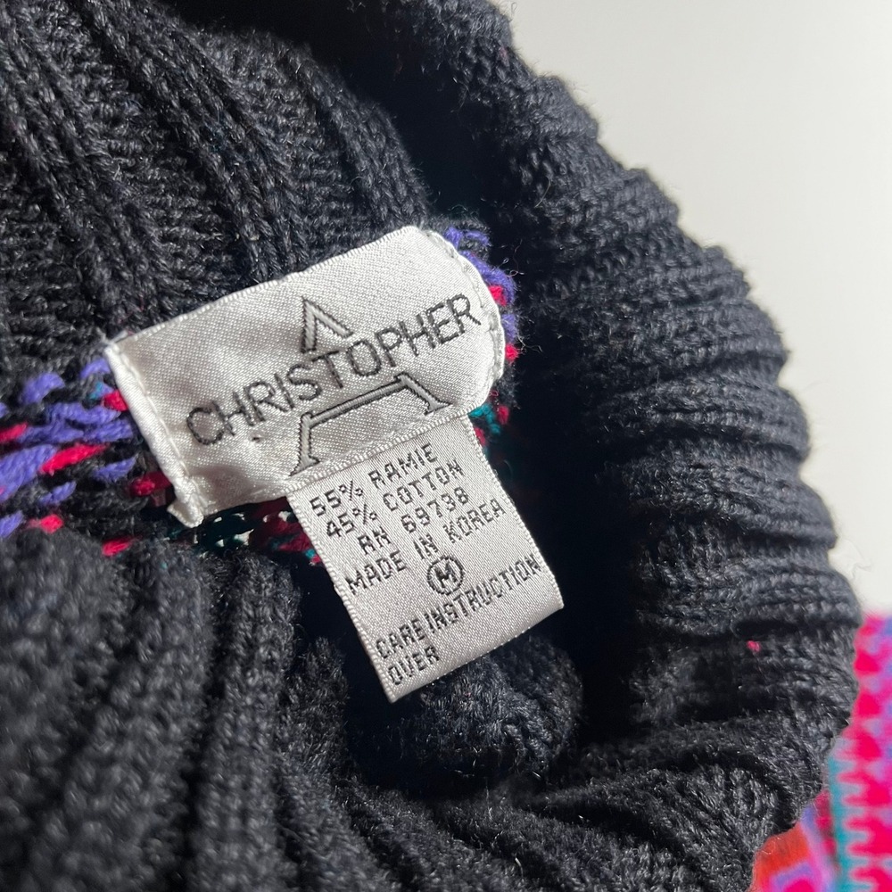 Christopher Vintage 80s Striped Turtleneck Sweater‎ Pink Purple Teal Mens Medium - Picture 2 of 6